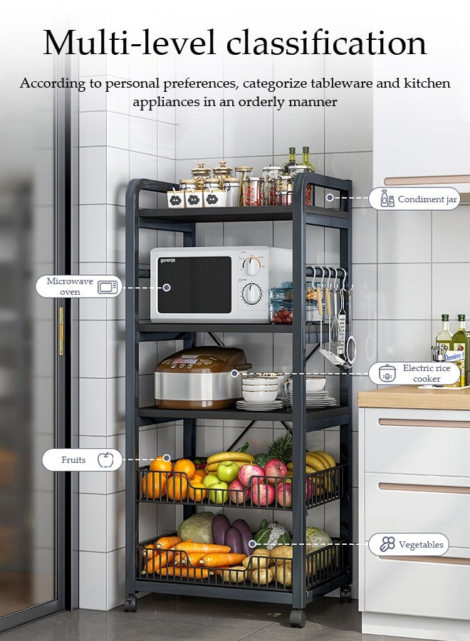 Spides 5 Tier Kitchen Storage Rack Heavy Duty Metal Kitchen Cabinet Shelf Organizer Counter Multifunctional Floor Standing Movable Storage Rack with Large Capacity Detachable Basket for Kitchen Laundry Bathroom Pantry Basement Utility Room - Image 2